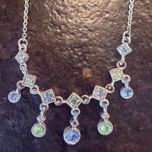 Silver Necklace/Earrings Set with Blue and Green Gemstones